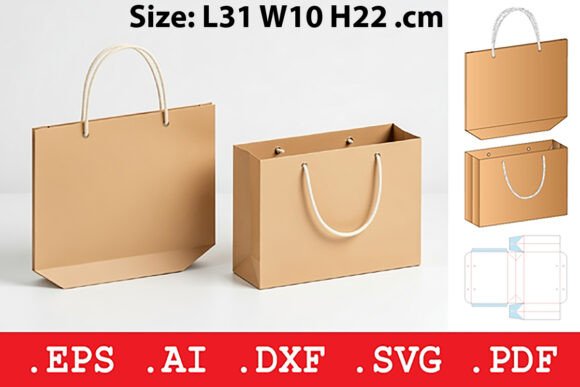 3D SVG Paper Shopping Bag Template for Objects