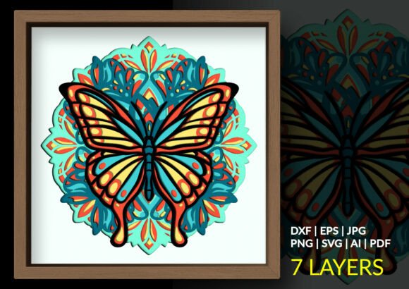 Art Deco Butterfly Mandala: 3D SVG for Shadow Boxes