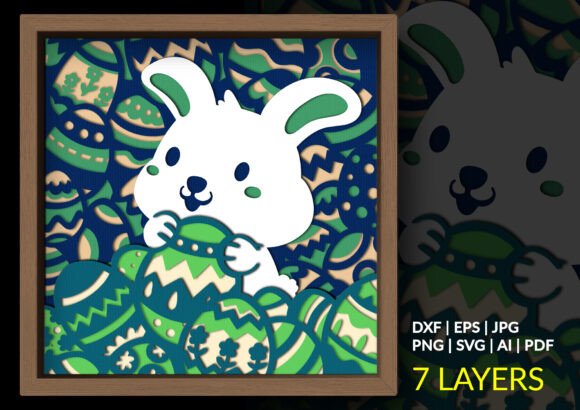 Easter Bunny Decorated Eggs Shadow Box 3D SVG