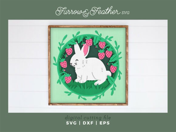 Easter Bunny Strawberry Shadowbox SVG: 3D Spring Design