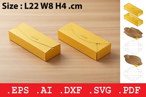 Folding Box with Scalloped Lid 3D SVG