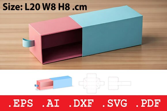 Folding Slide Drawer Retail Box 3D SVG Objects