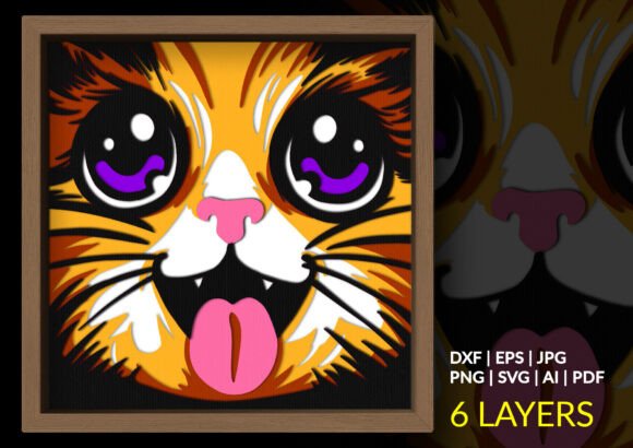 Happy Calico Cat Kawaii 3D SVG for Shadow Boxes