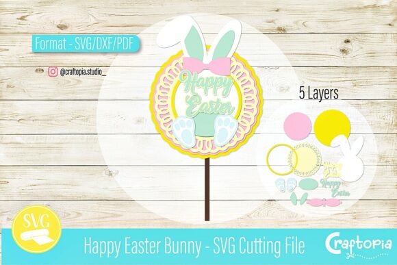 Happy Easter Bunny Cake Topper SVG File