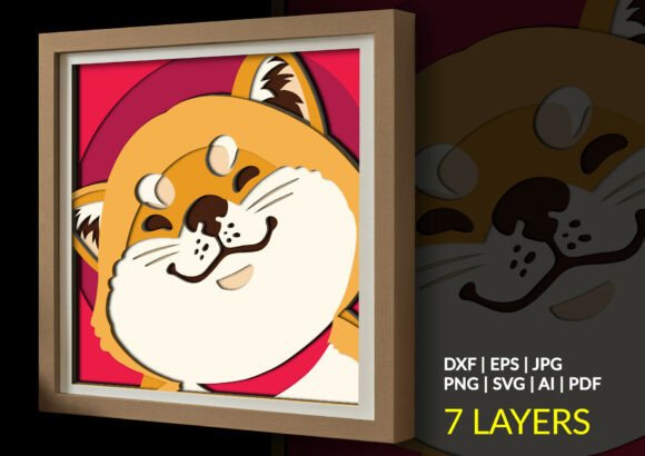 Happy Smiling Shiba Inu 3D SVG Shadow Box