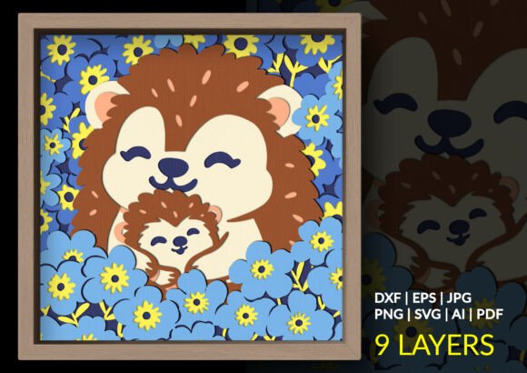 Hedgehog Family Mother Day Shadow Box: 3D SVG for Branding