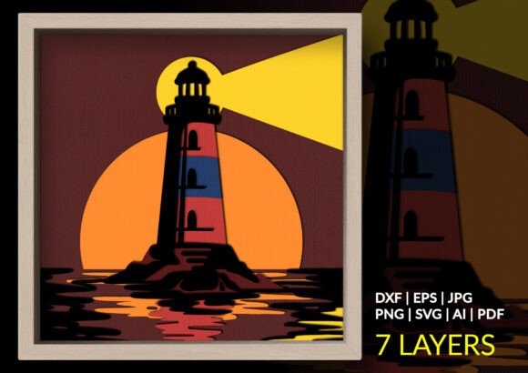 Lighthouse Sunset Shadow Box SVG: 3D Depth for Blogs