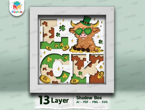 Luck Highland Cow Shadow Box SVG Review