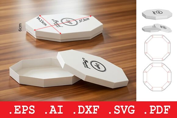 Octagonal Folding Paper Gift Box 3D SVG Objects