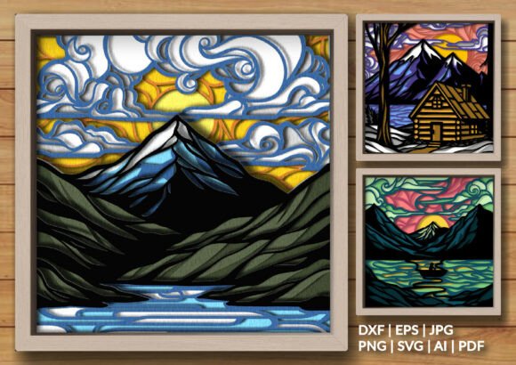 Stained Glass Landscape Shadow Box Set: 3D SVG Review