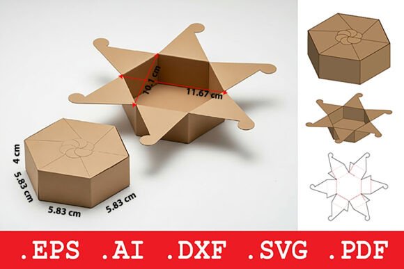 Star-Pattern Hexagonal Gift Box 3D SVG