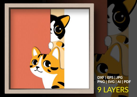 Two Curious Cats 3D SVG for Shadow Boxes Branding