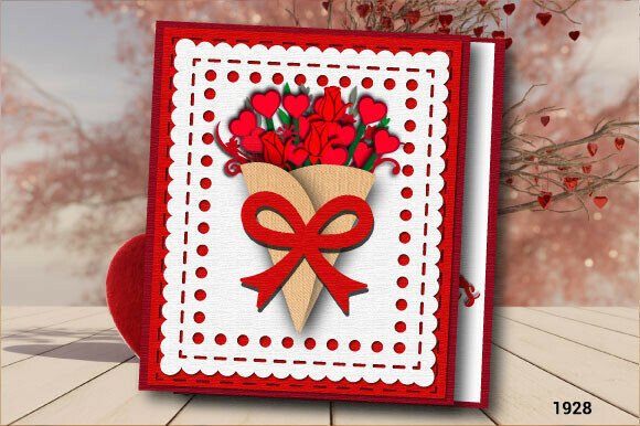 Valentine Bouquet Gift Card with Bow1928