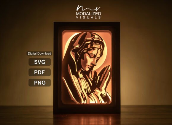 Virgin Mary Prayer Lightbox Papercut: 3D SVG for Shadow Boxes